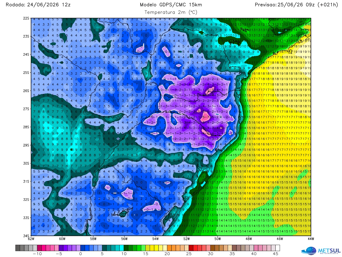 Mapa com previsão de frio para esta quinta-feira