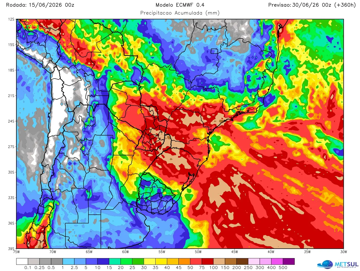 Mapa de chuva na segunda quinzena de junho