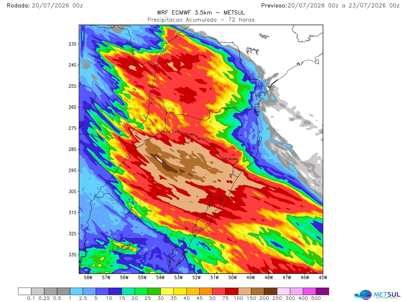 Mapa de chuva e do WRF