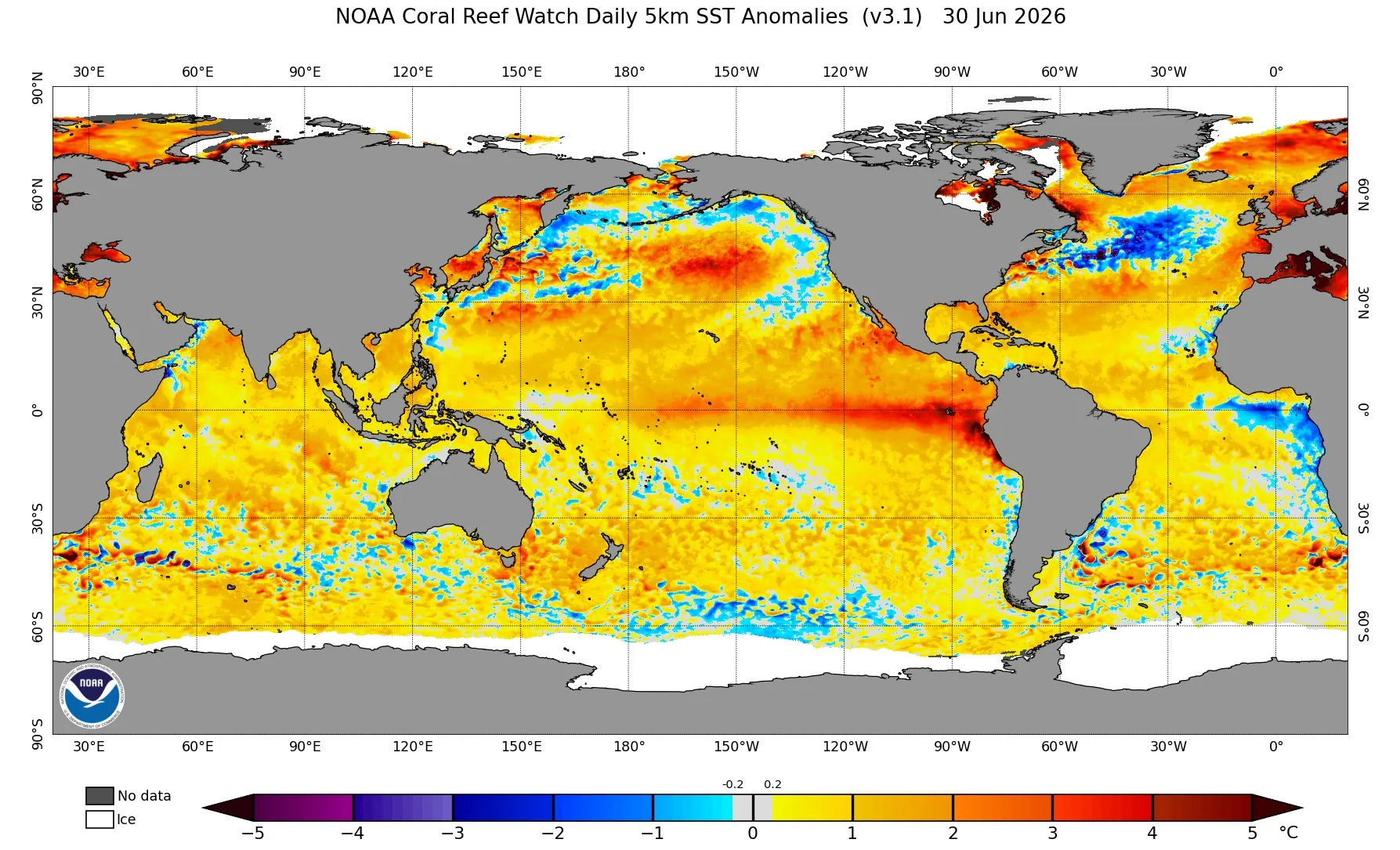 Mapa mostra aquecimento dos oceanos
