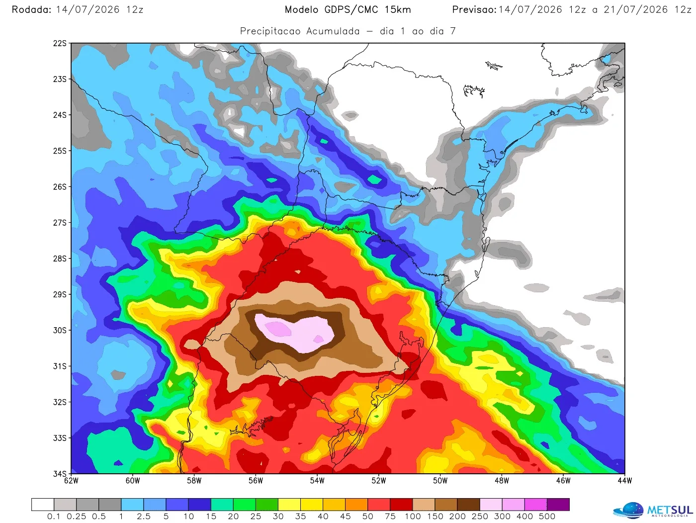 Mapa de chuva pelo rio atmosférico 