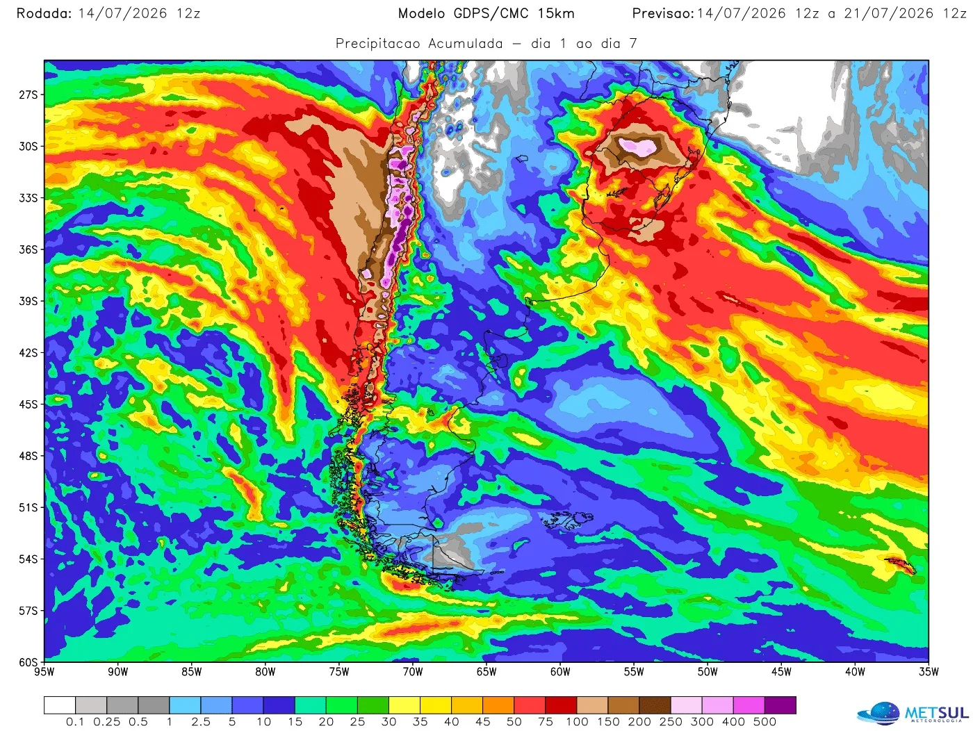 Mapa de chuva pelo rio atmosférico 