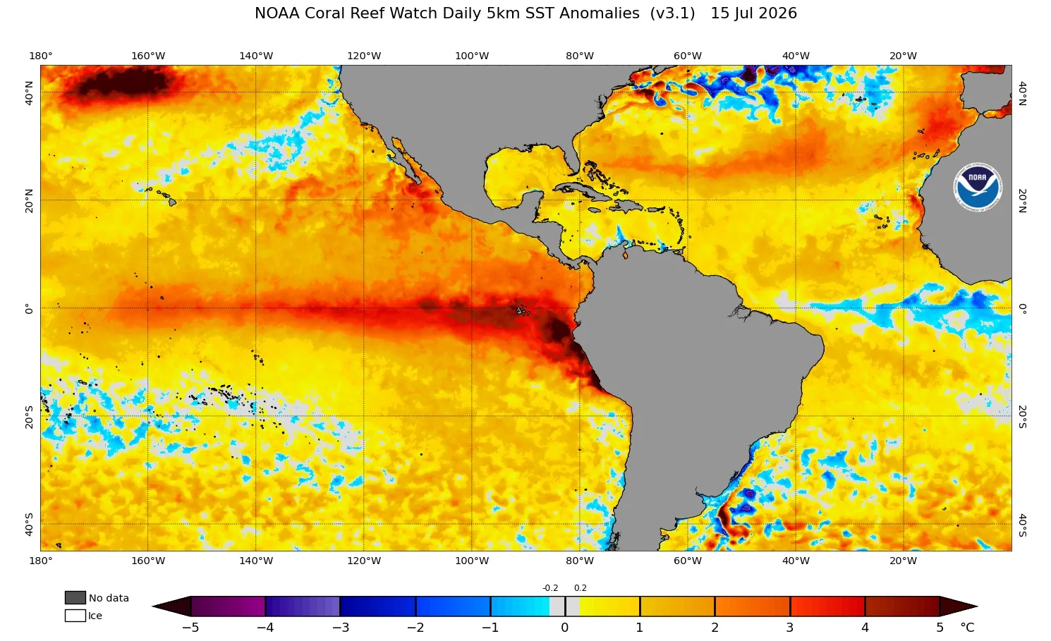 Mapa do El Niño na metade de julho