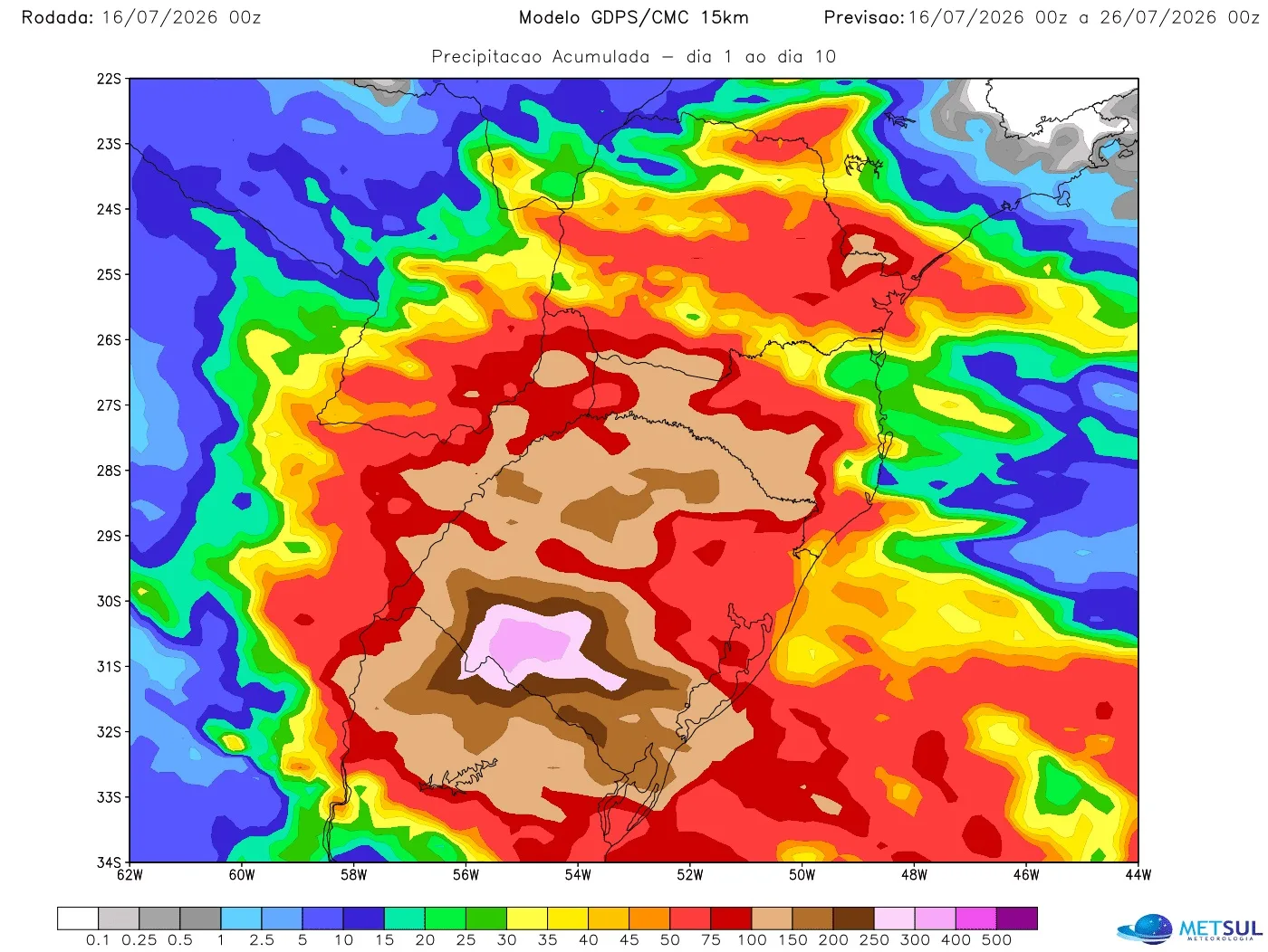 Mapa de chuva do modelo canadense 