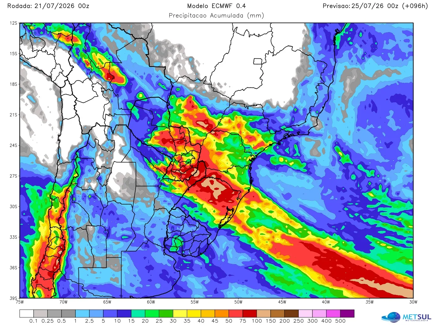 Projeção de chuva da frente fria