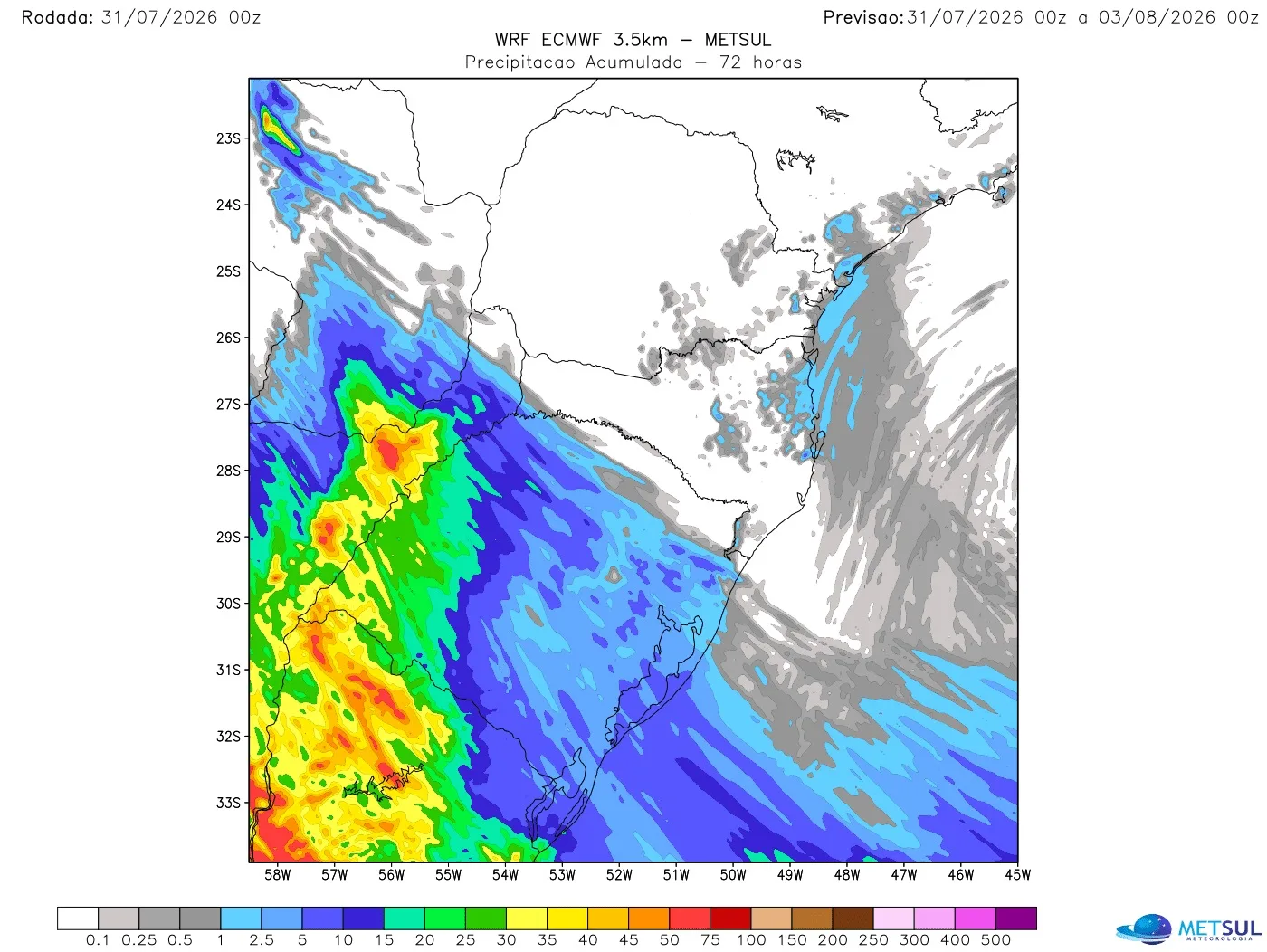Mapa de chuva na frente fria 