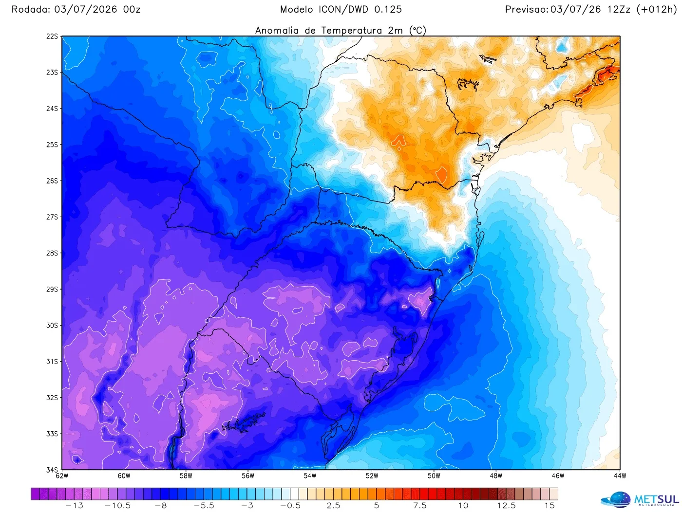 Mapa de modelo mostra o frio 