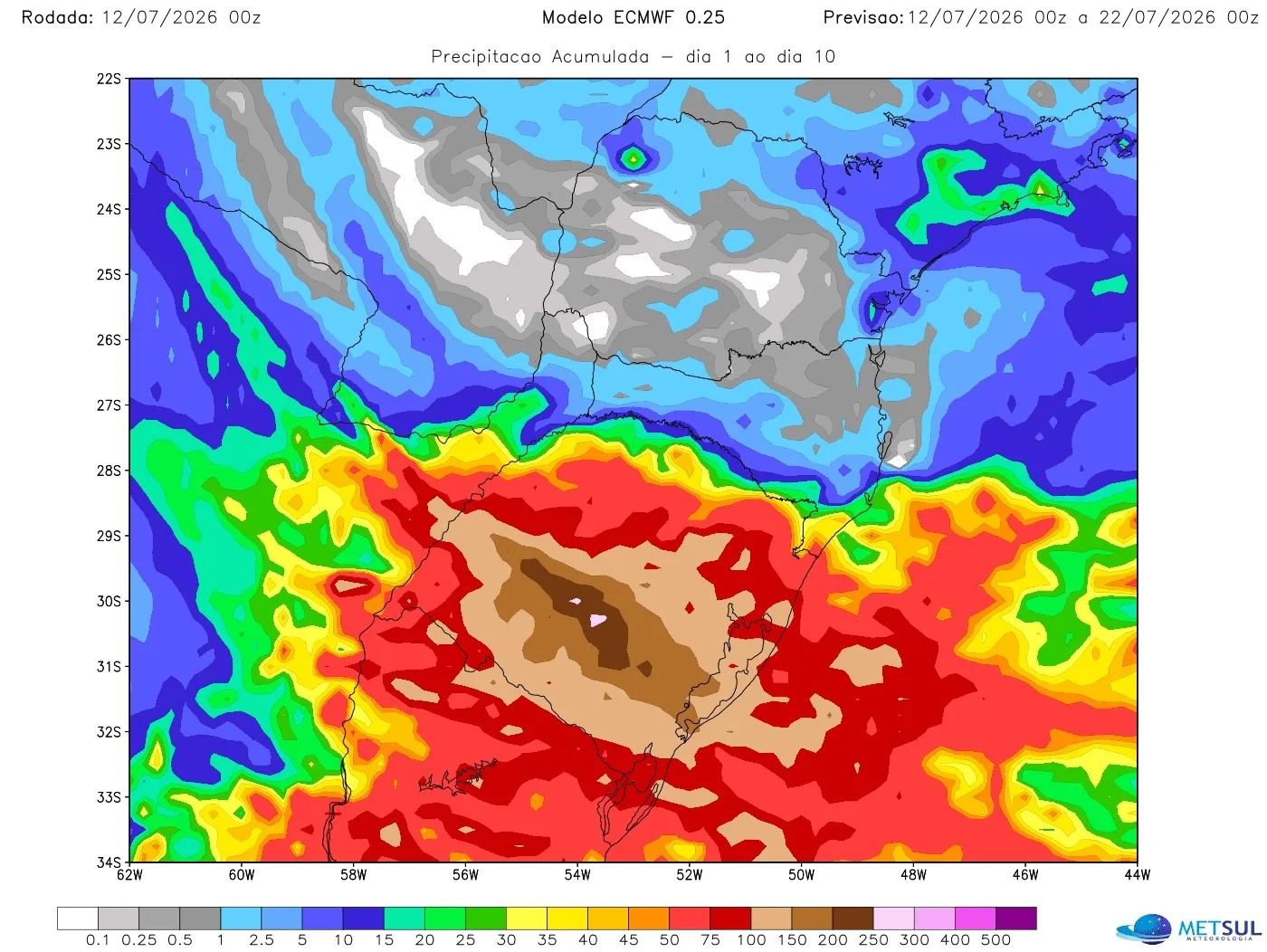 Mapa de chuva do modelo europeu para dez dias 