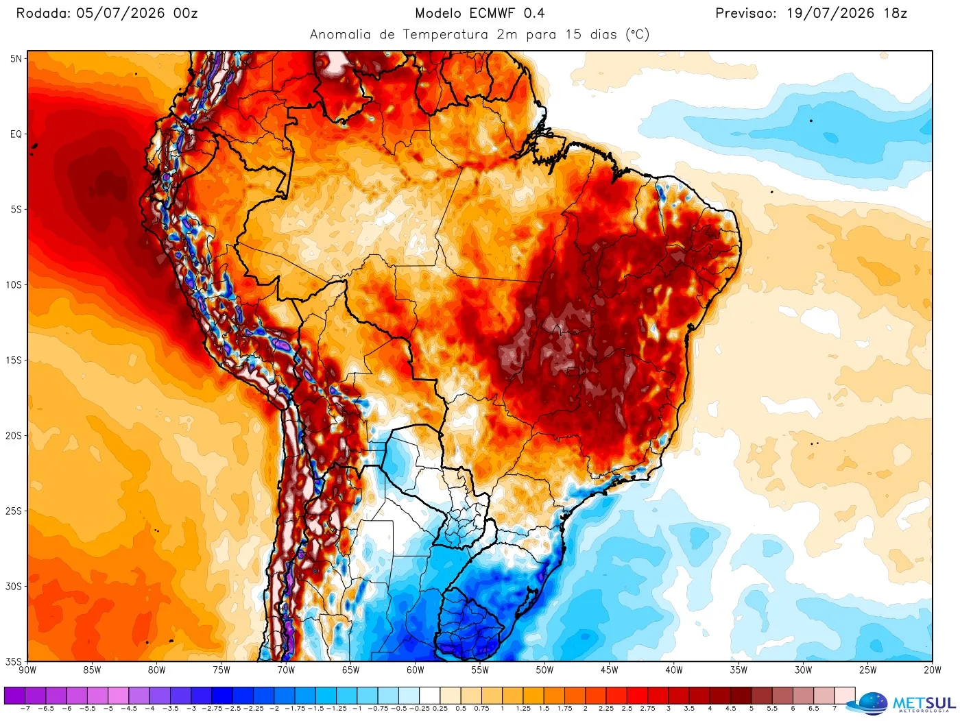 Mapa de temperatura no Brasil nos próximos 15 dias com frio e calor