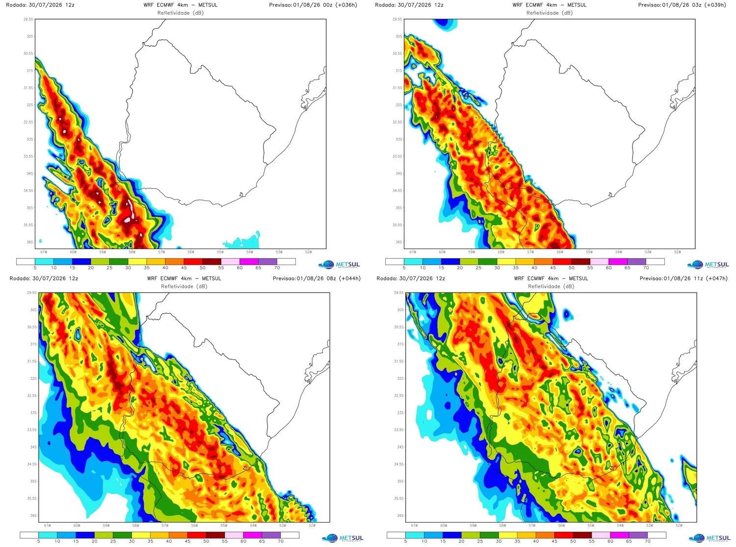 Mapas de avanço das tempestades