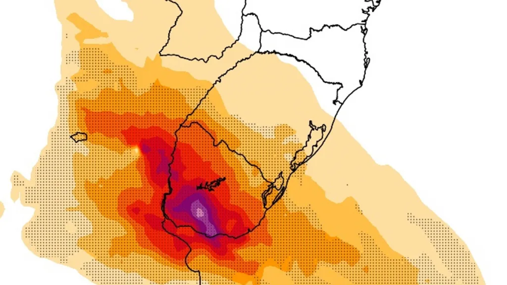 Risco crítico de granizo médio a grande na Argentina e Uruguai