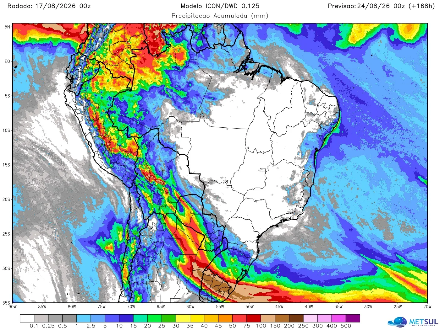 Mapa de chuva no Brasil na semana 