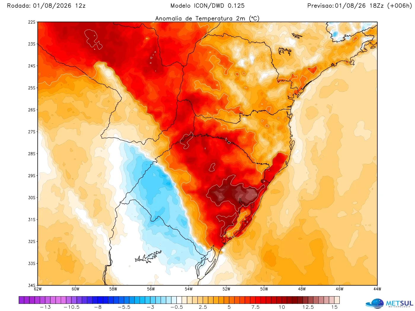 Mapa mostra contraste de temperatura que favorece vento 