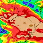 Episódio de chuva de 300 mm poderá atingir o RS até o fim do mês