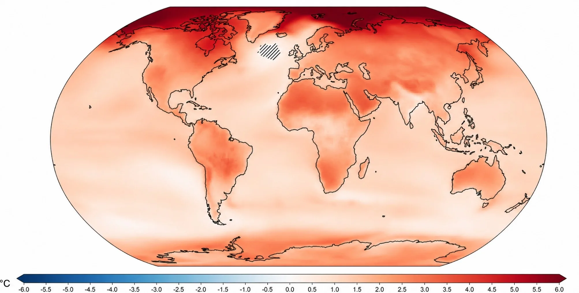 Mapa simula a mudança regional de temperatura em um mundo com aquecimento global de 2 °C em relação à média do fim do século XIX e que será potencializado pelo El Niño 