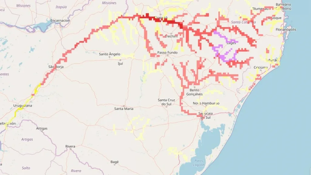 Alerta especial de enchente no Rio Grande do Sul e Santa Catarina