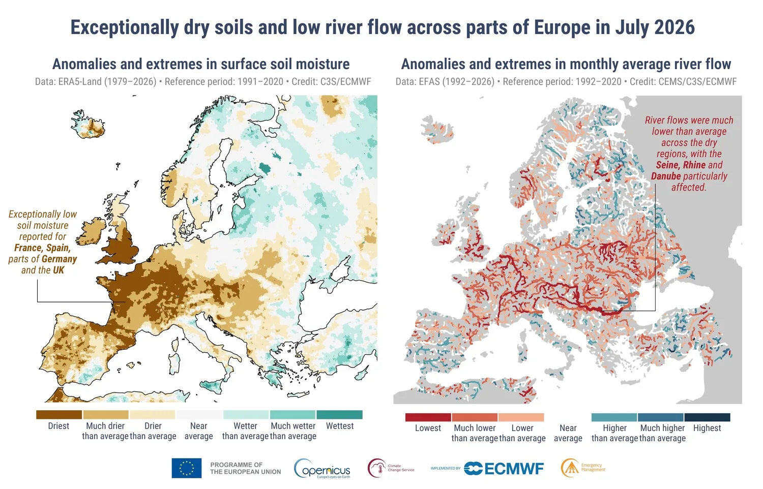 Mapa de seca na Europa 