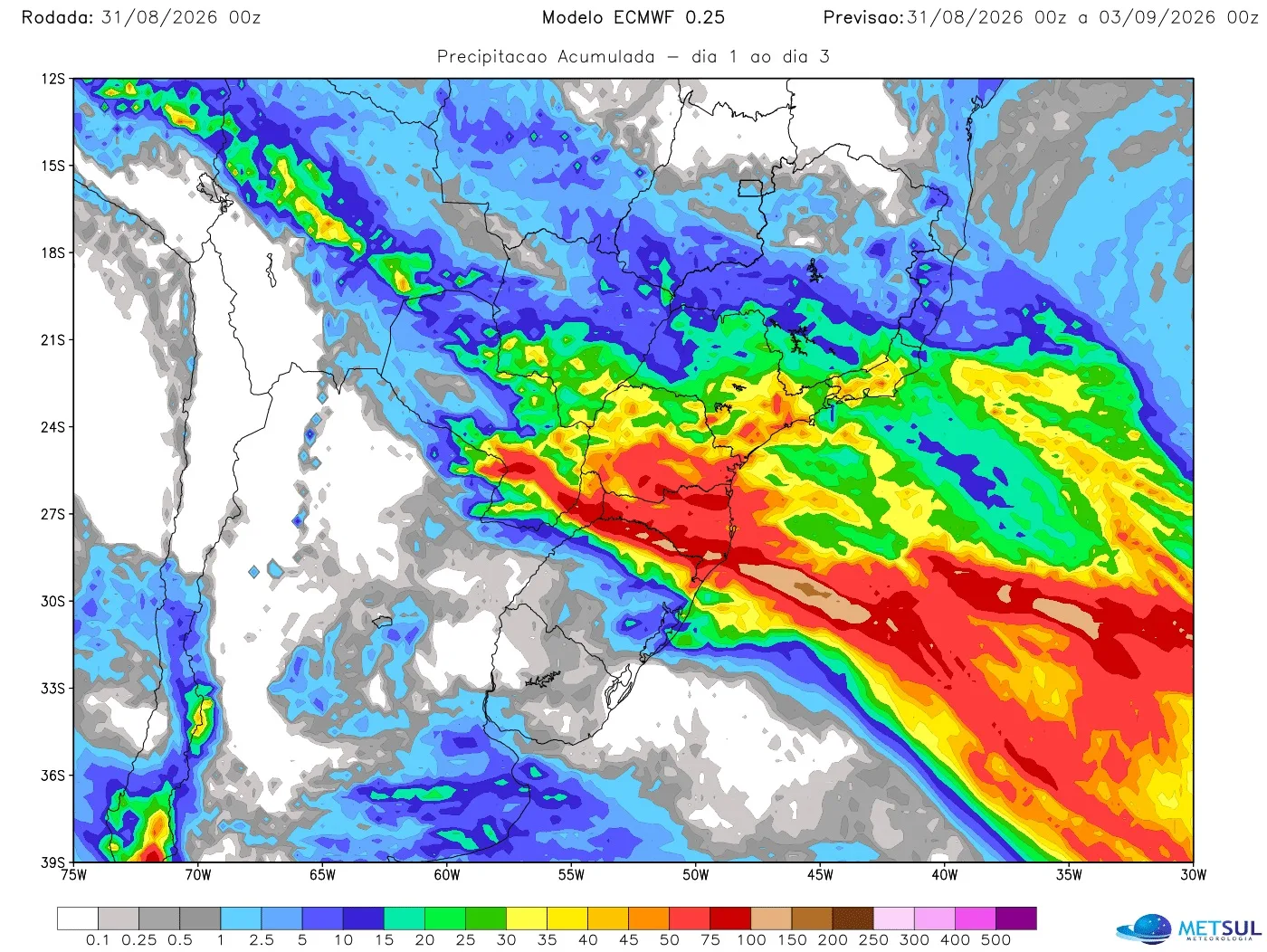 Mapa de chuva pelo ciclone 