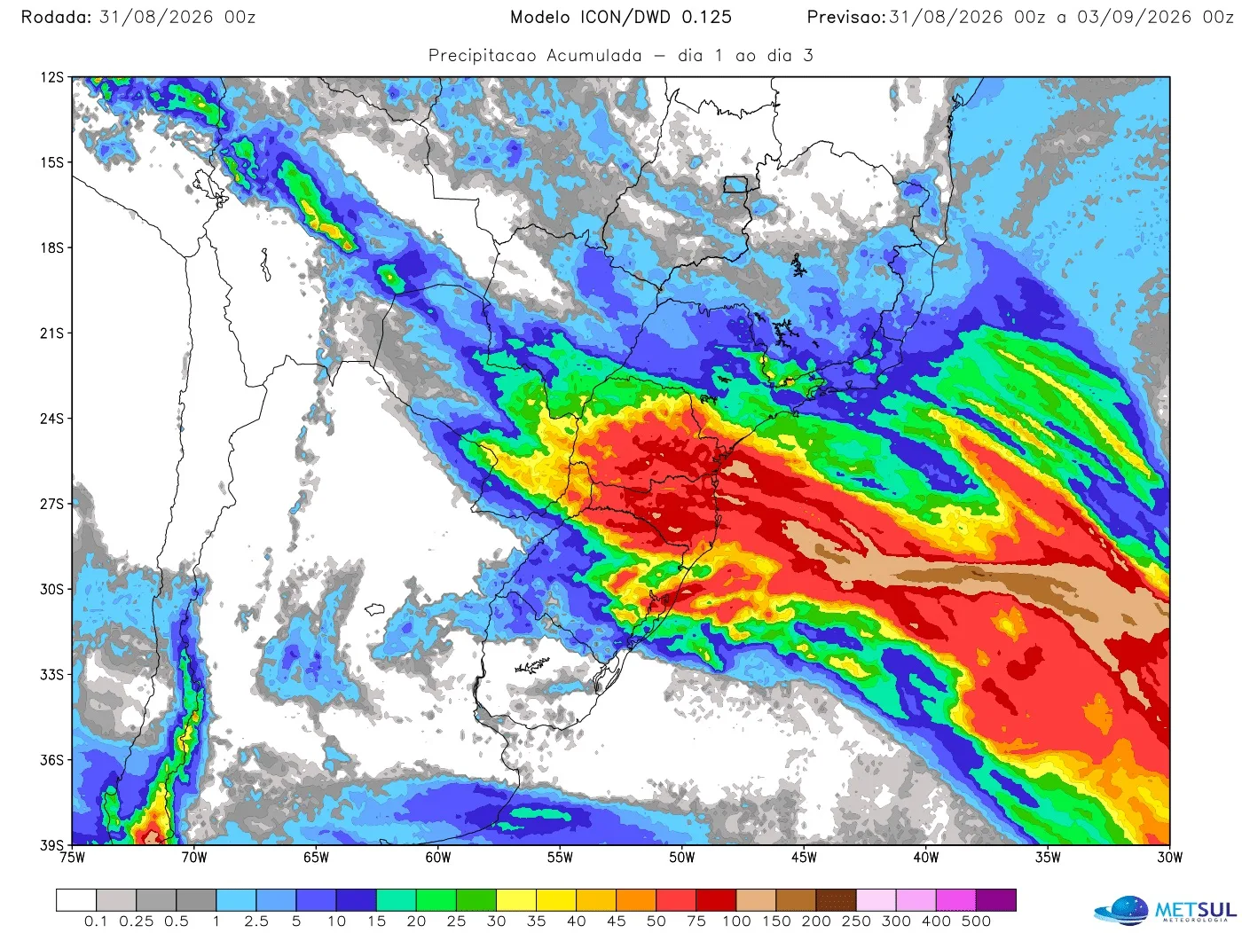 Mapa de chuva pelo ciclone 