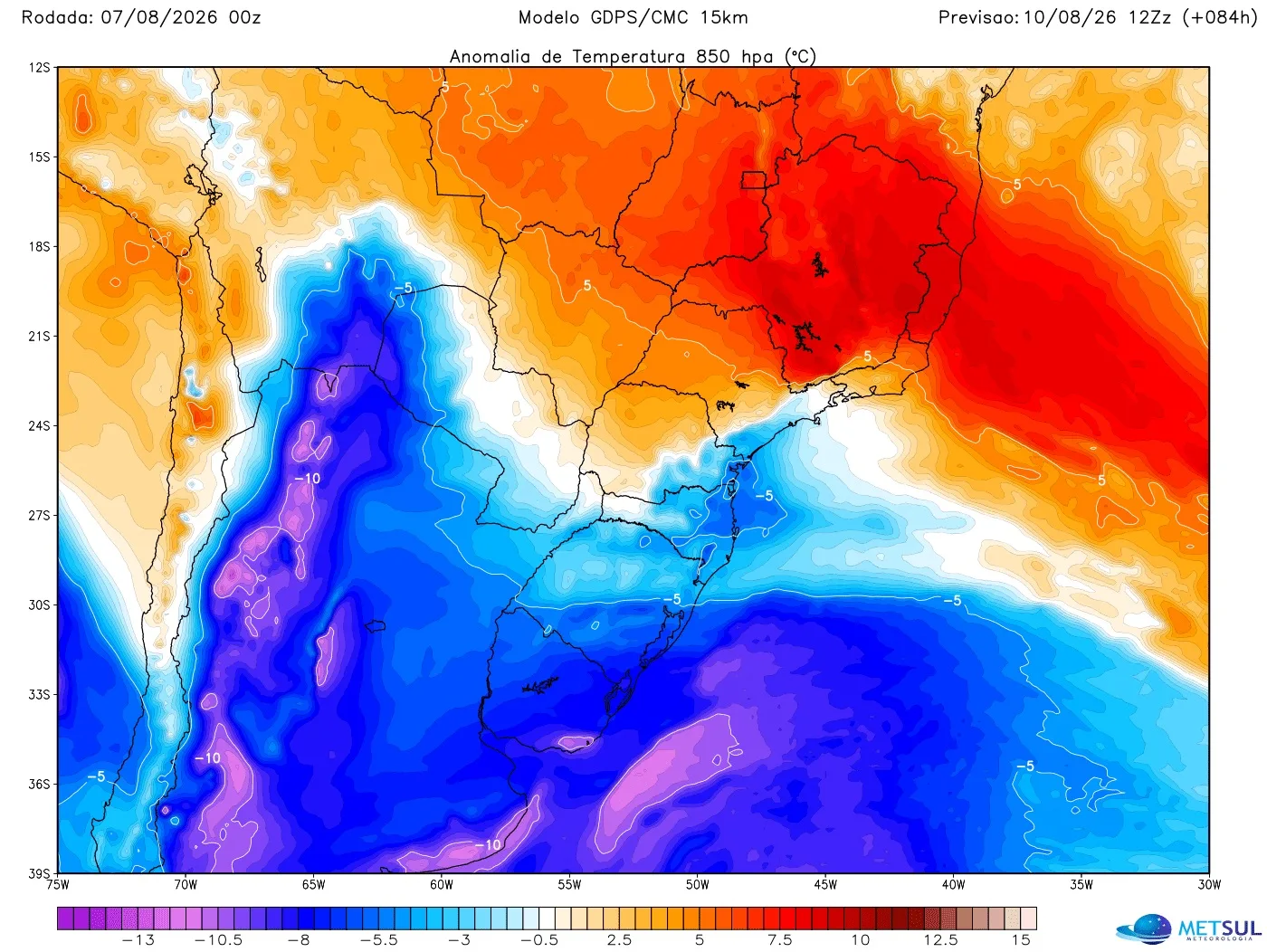 Mapaa mostra segunda massa de ar frio no Sul no começo da semana