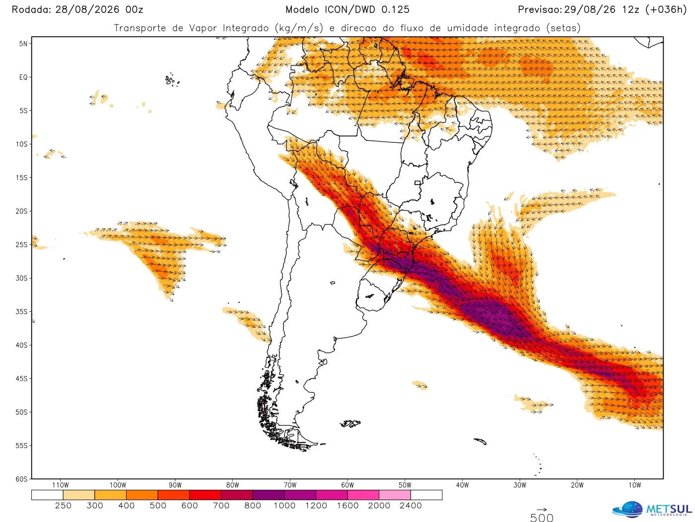 Mapa mostra rio atmosférico
