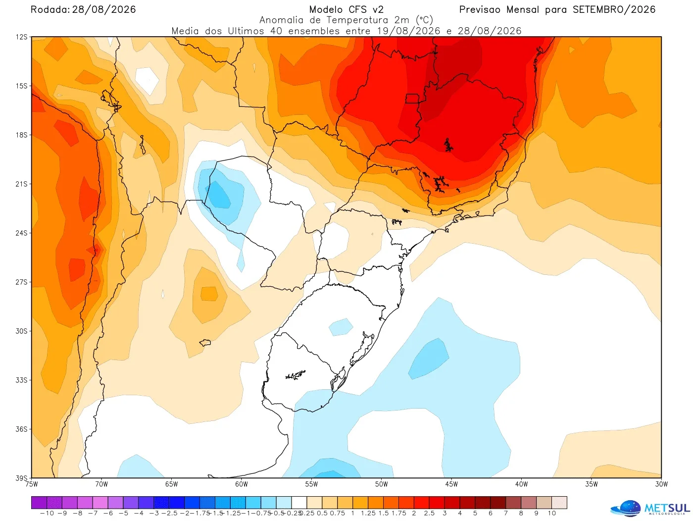 Projeção de anomalia de temperatura do modelo CFS para setembro