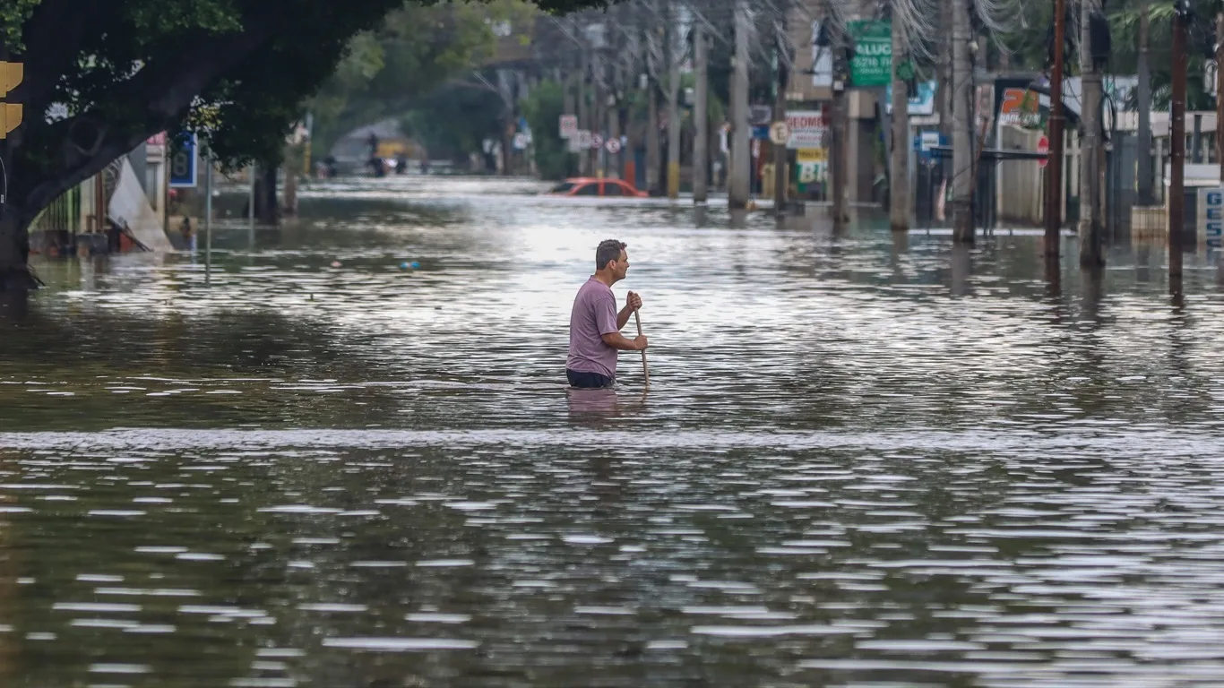 Foto de enchente por El Niño no Rio Grande do Sul em maio de 2024