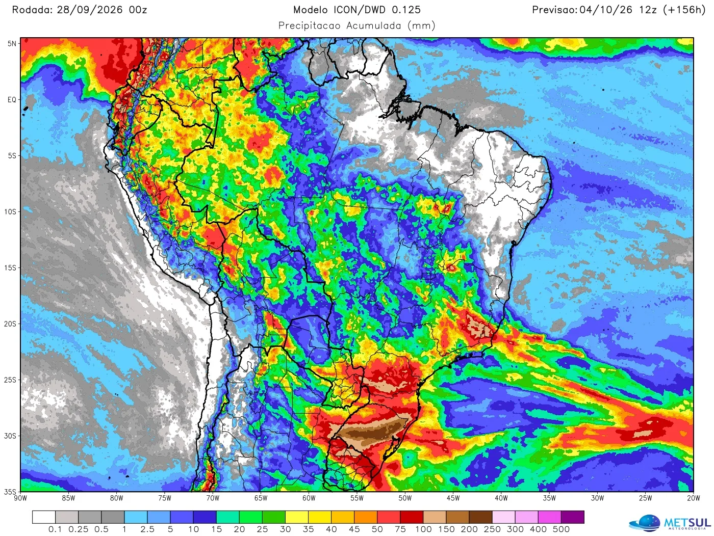 Mapa de chuva no Brasil na semana 