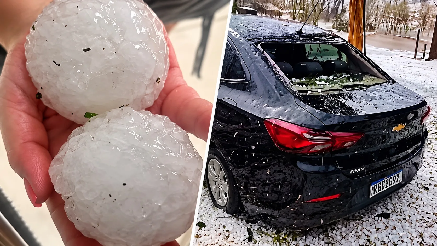 Fotos mostram temporais de granizo em Santa Catarina 