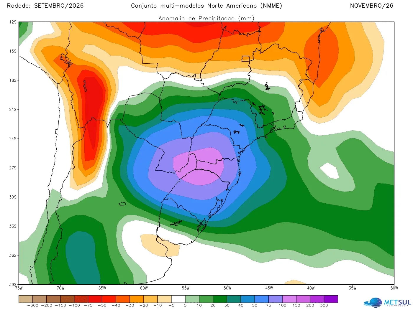 Projeção de anomalia de chuva do modelo NMME para novembro