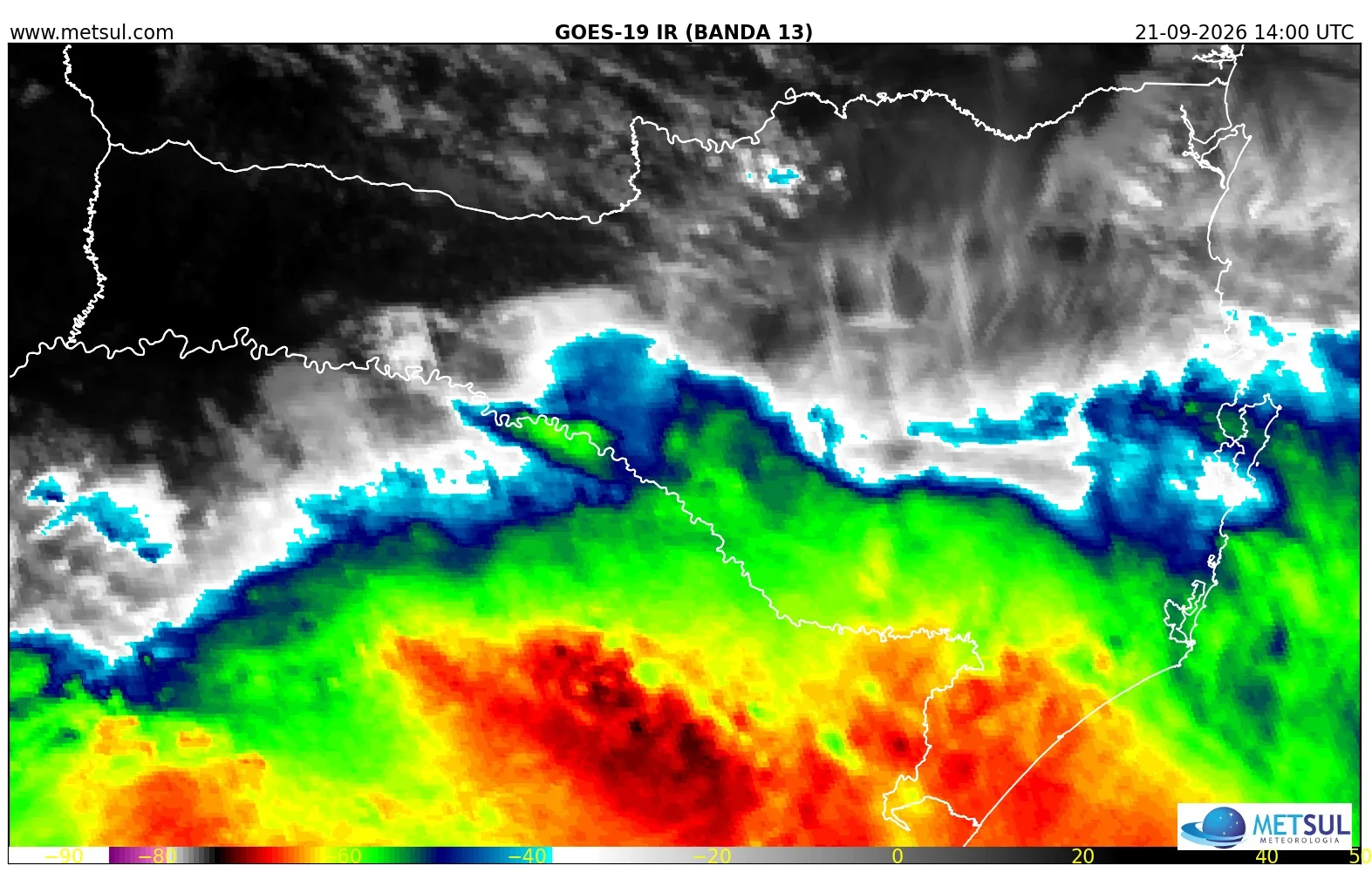 Imagem de satélite mostra que havia nuvens de tempestades no Planalto Sul Catarinense no momento do acidente com o cantor Rick 