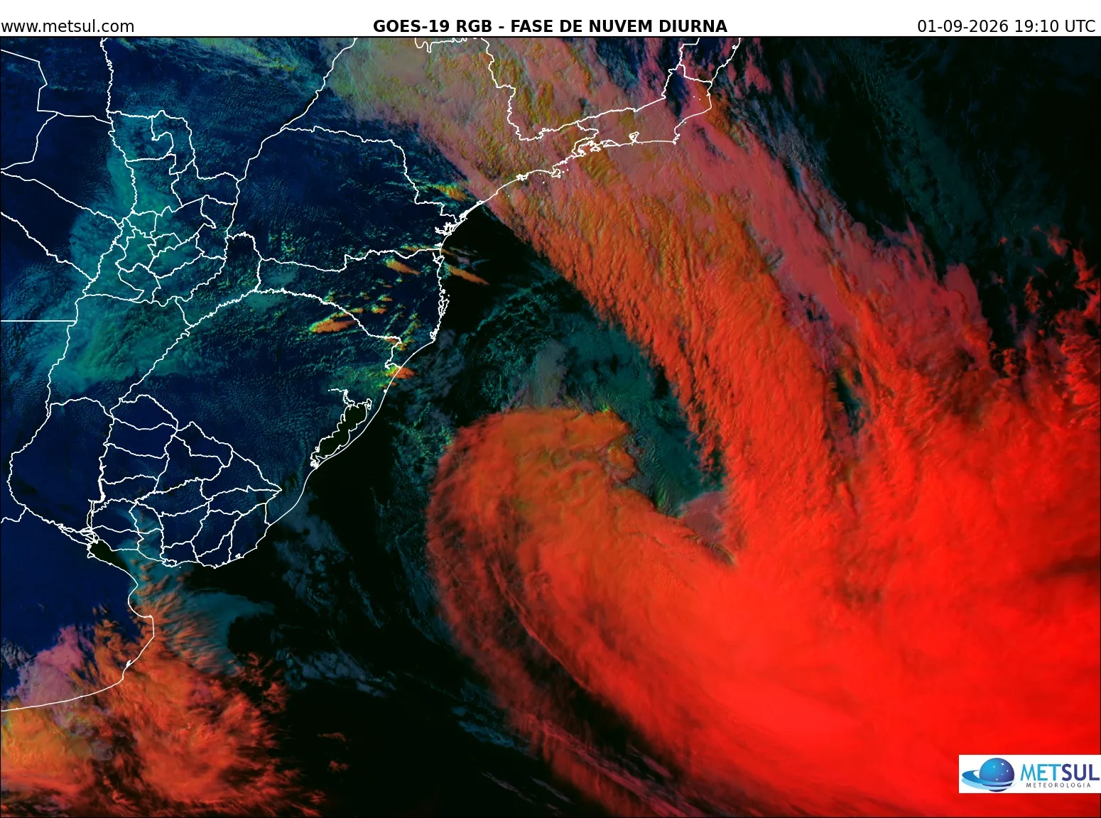 Imagem de satélite do ciclone na tarde de hoje e que trazia tempo instável 