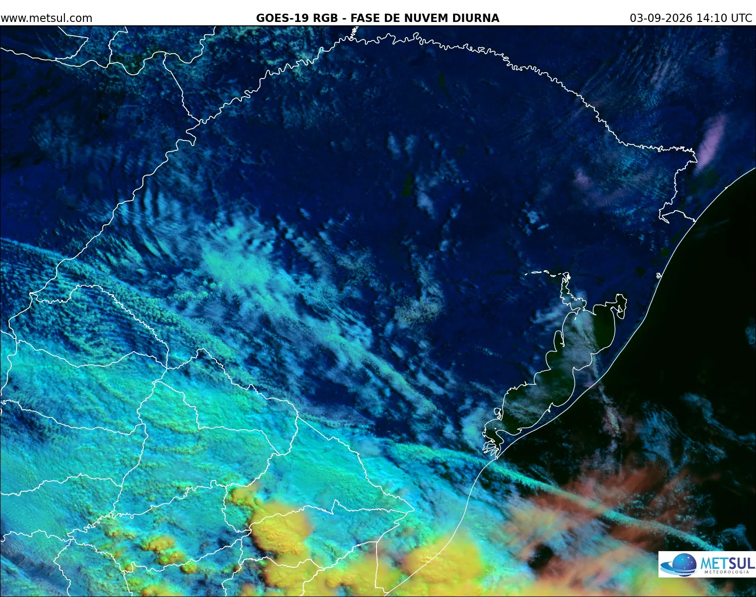 Imagem de satélite do fim da manhã desta quinta já mostrava tempo fechado com chuva no extremo Sul gaúcho 