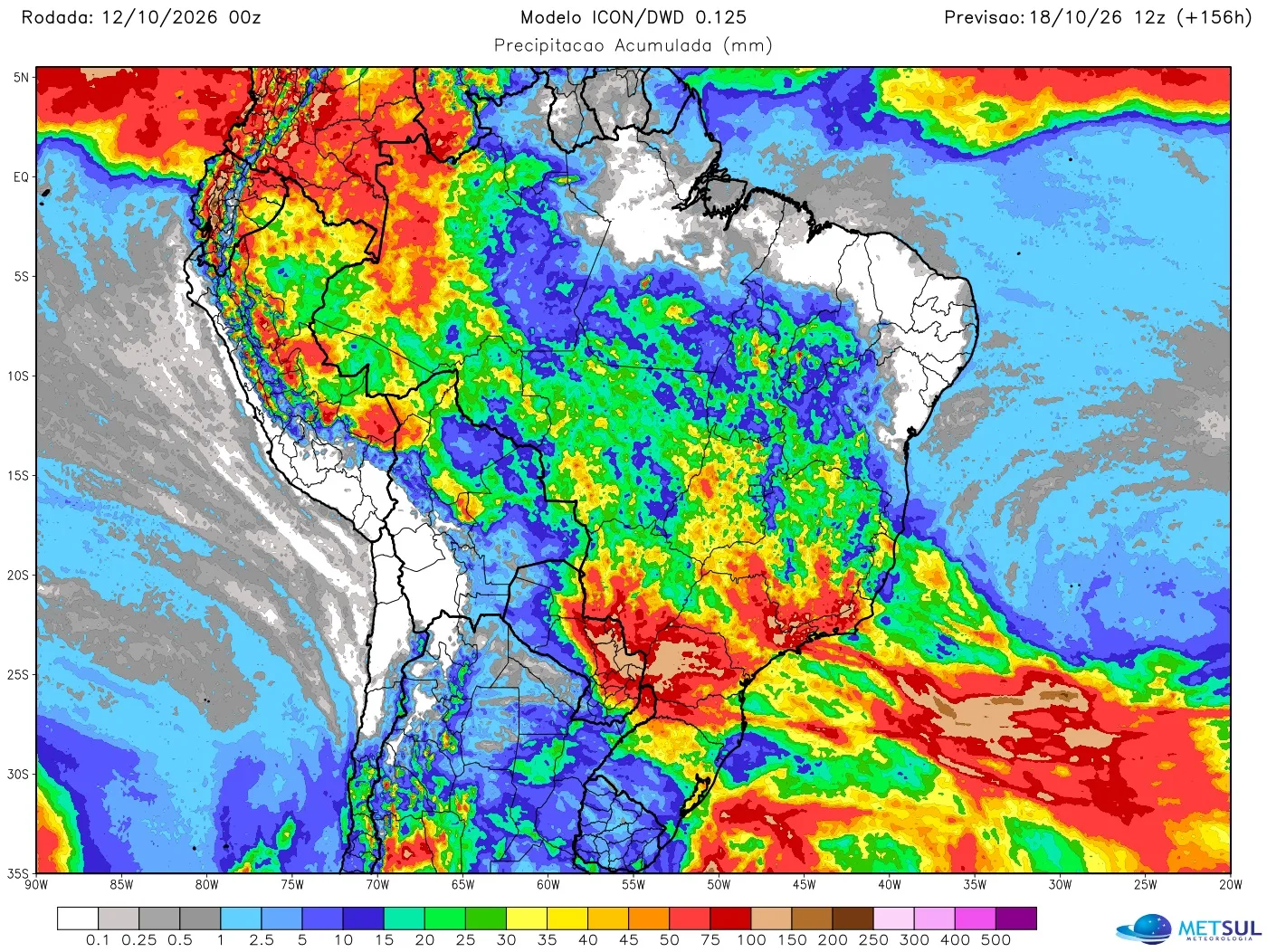 Mapa de chuva na semana no Brasil 