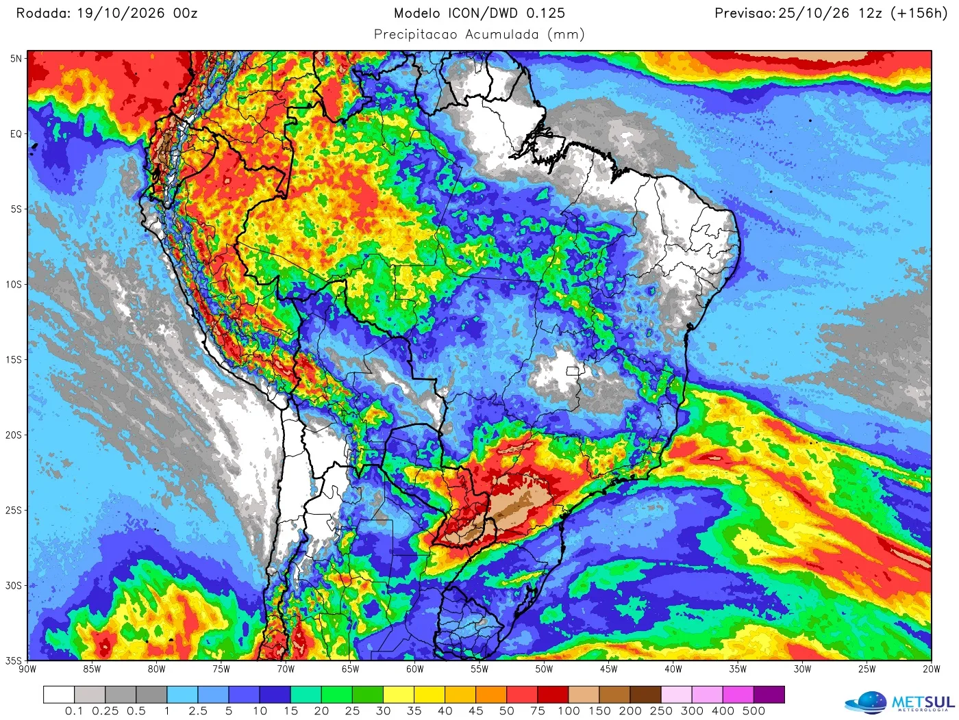 Mapa de chuva na semana no Brasil 