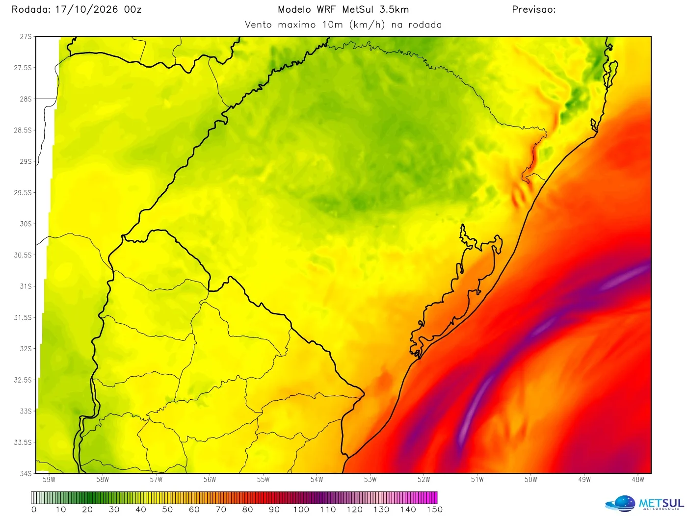 Mapa de vento do ciclone